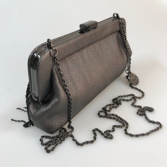 EUC Big Buddha Chain-Fringe Cocktail Bag/Clutch in Pewter Faux Leather - Picture 6 of 10